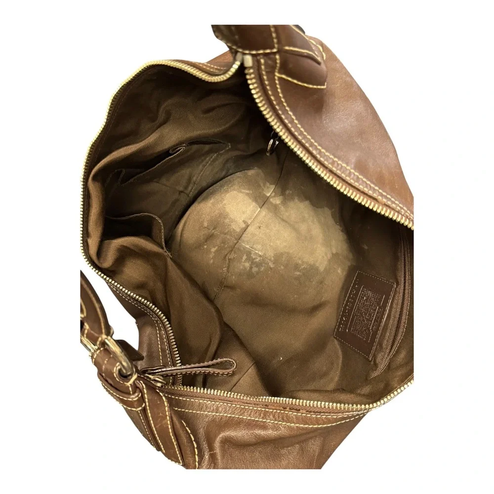 Coach Ergo Hobo Bag Womens Large Brown Fair Leather Contrast Stitch 10332